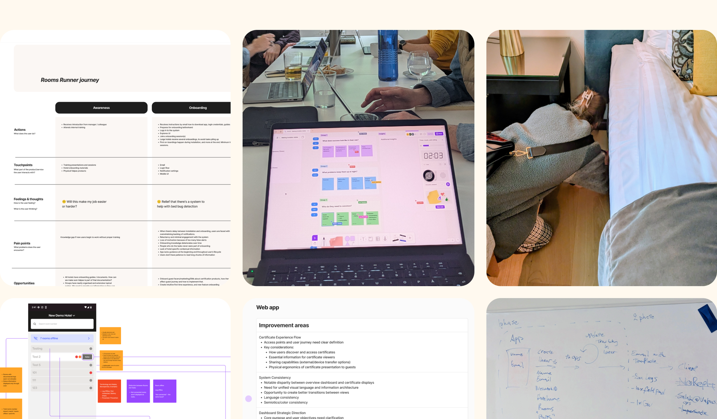 Audit, research, workshops, customer journeys. Getting close to the problem — sometimes literally.